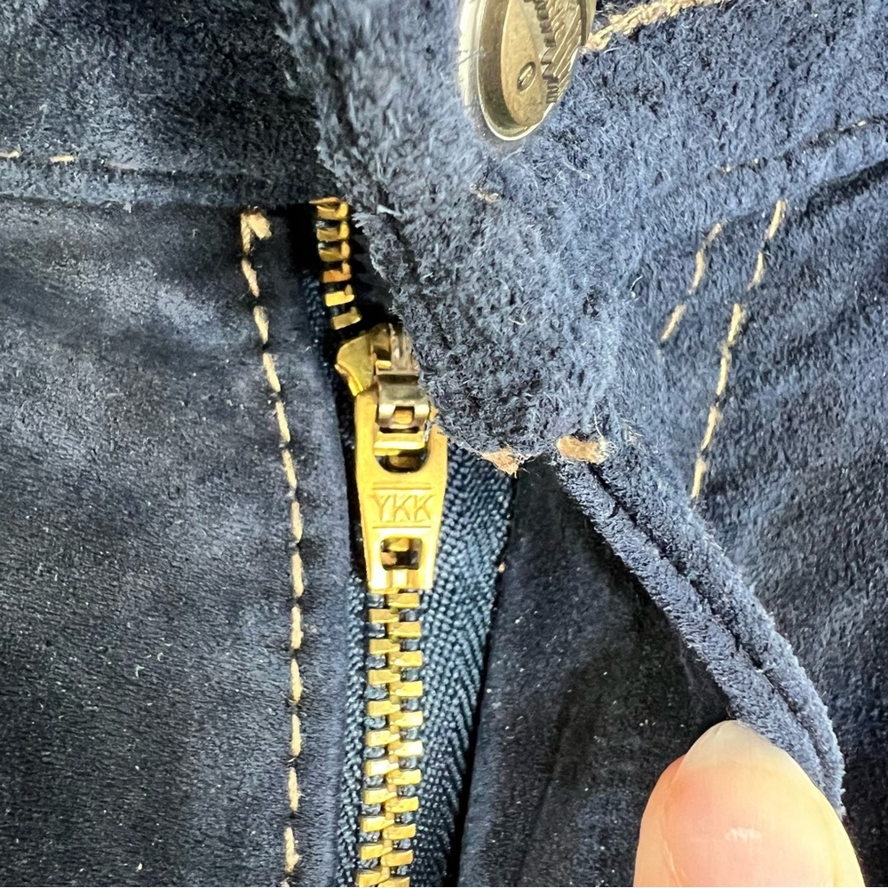 Vintage 80s 90s Wash & Wear genuine suede dark blue high rise slim fit pants 24 - Picture 8 of 15